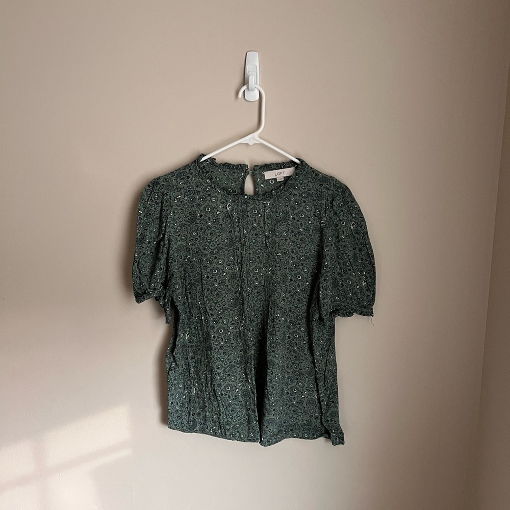 LOFT Dark Green Floral Blouse